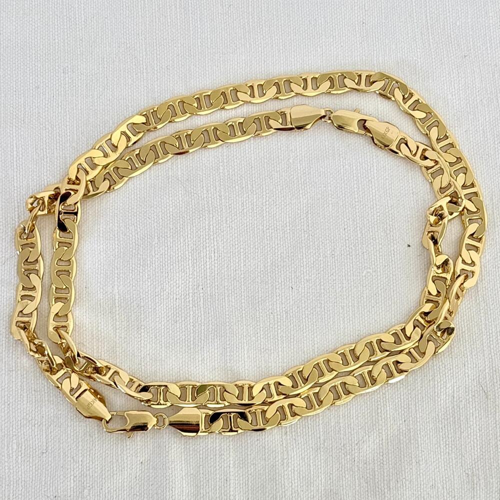 Heavy 14K Gold Plated Mariner Anchor Link Chain Necklace Adaptable 30" 22" 61g